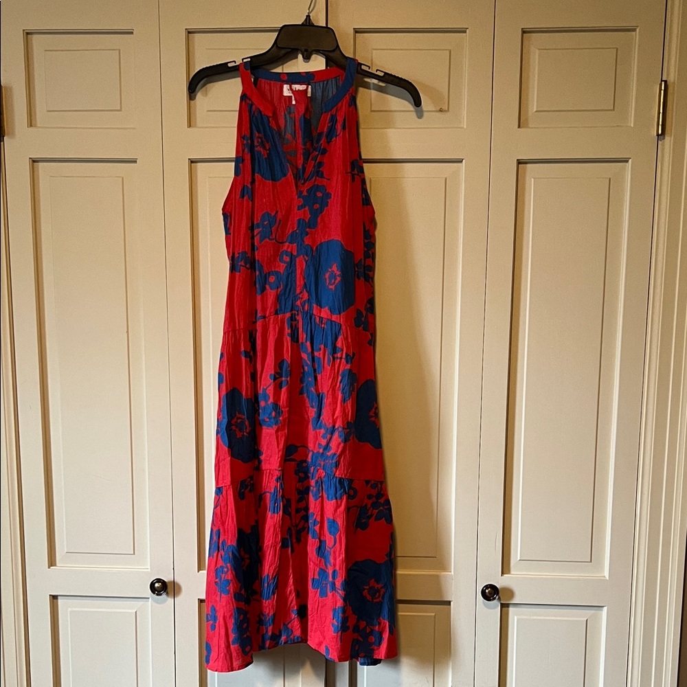 Red and Blue Floral Sleeveless Dress